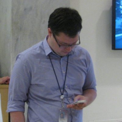 Dominic at a Wikipedia edit-a-thon at the National Archives